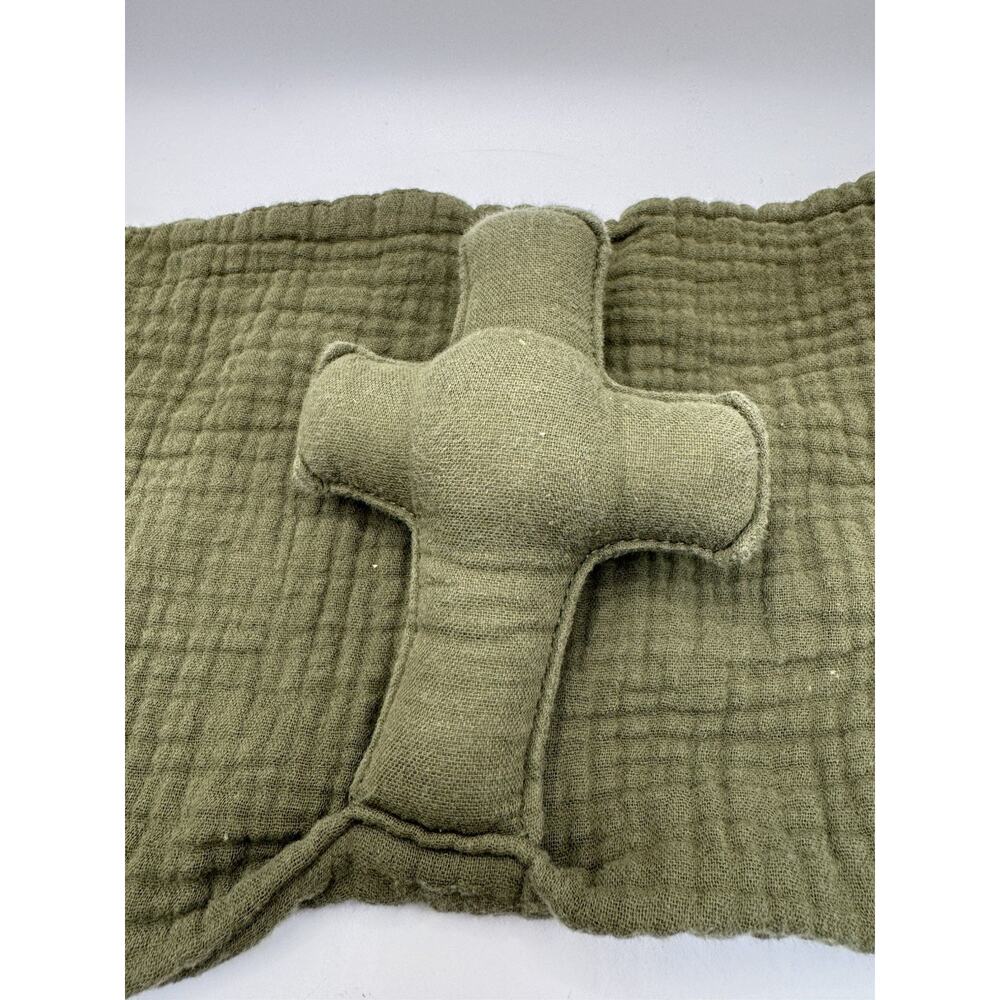 Cross Security Blanket Baby Lovey Green Muslin Cotton